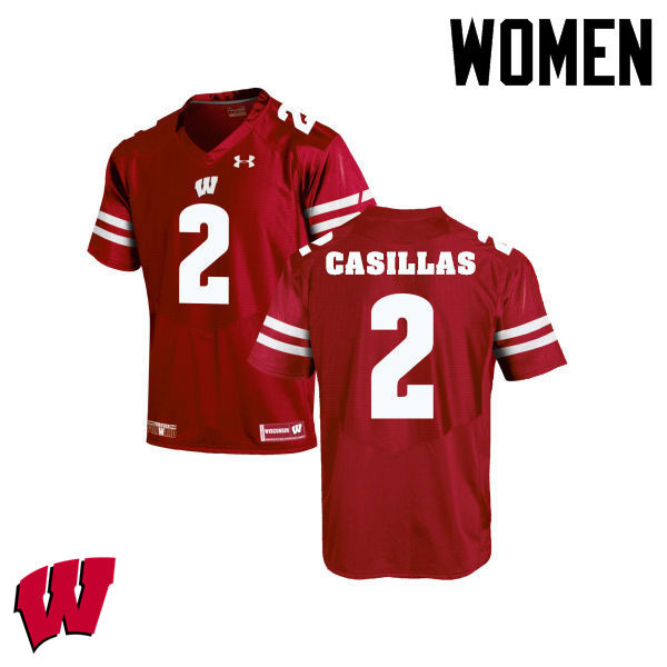 Wisconsin Badgers Women's #2 Jonathan Casillas NCAA Under Armour Authentic Red College Stitched Football Jersey QZ40B58DL